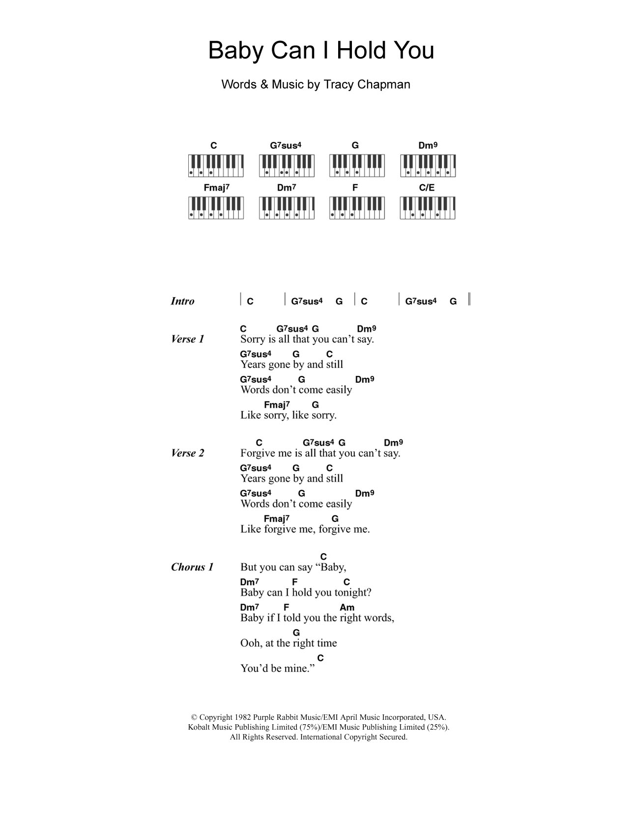 Download Tracy Chapman Baby Can I Hold You Sheet Music