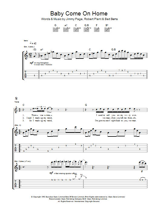 Download Led Zeppelin Baby Come On Home Sheet Music