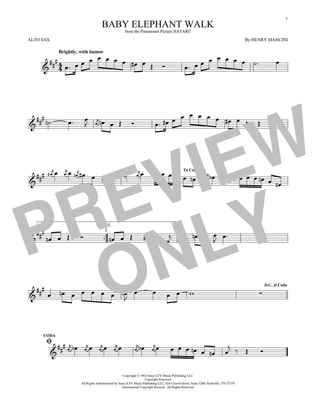 Download Henry Mancini Baby Elephant Walk Sheet Music