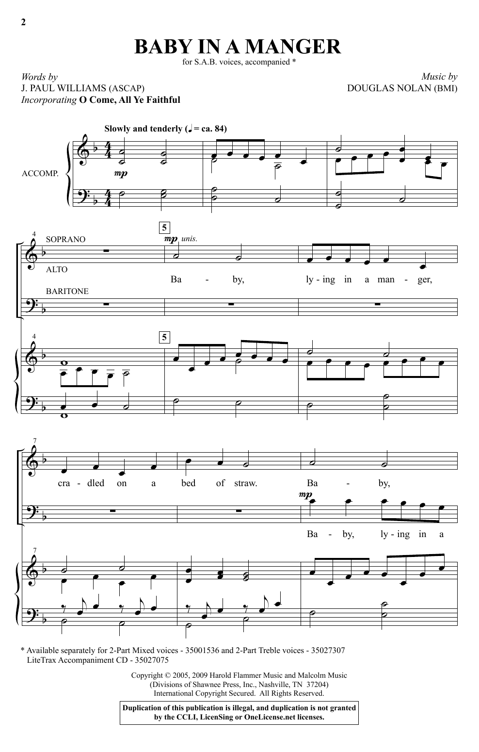 Download J. Paul Williams and Douglas Nolan Baby In A Manger Sheet Music