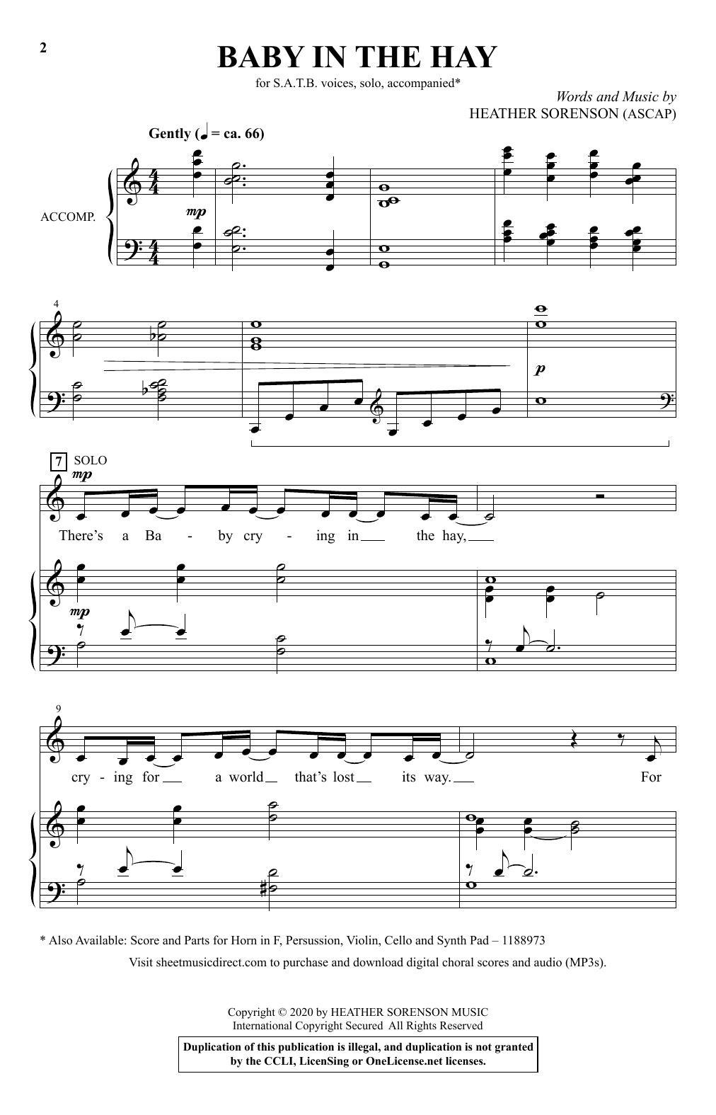 Download Heather Sorenson Baby In The Hay Sheet Music