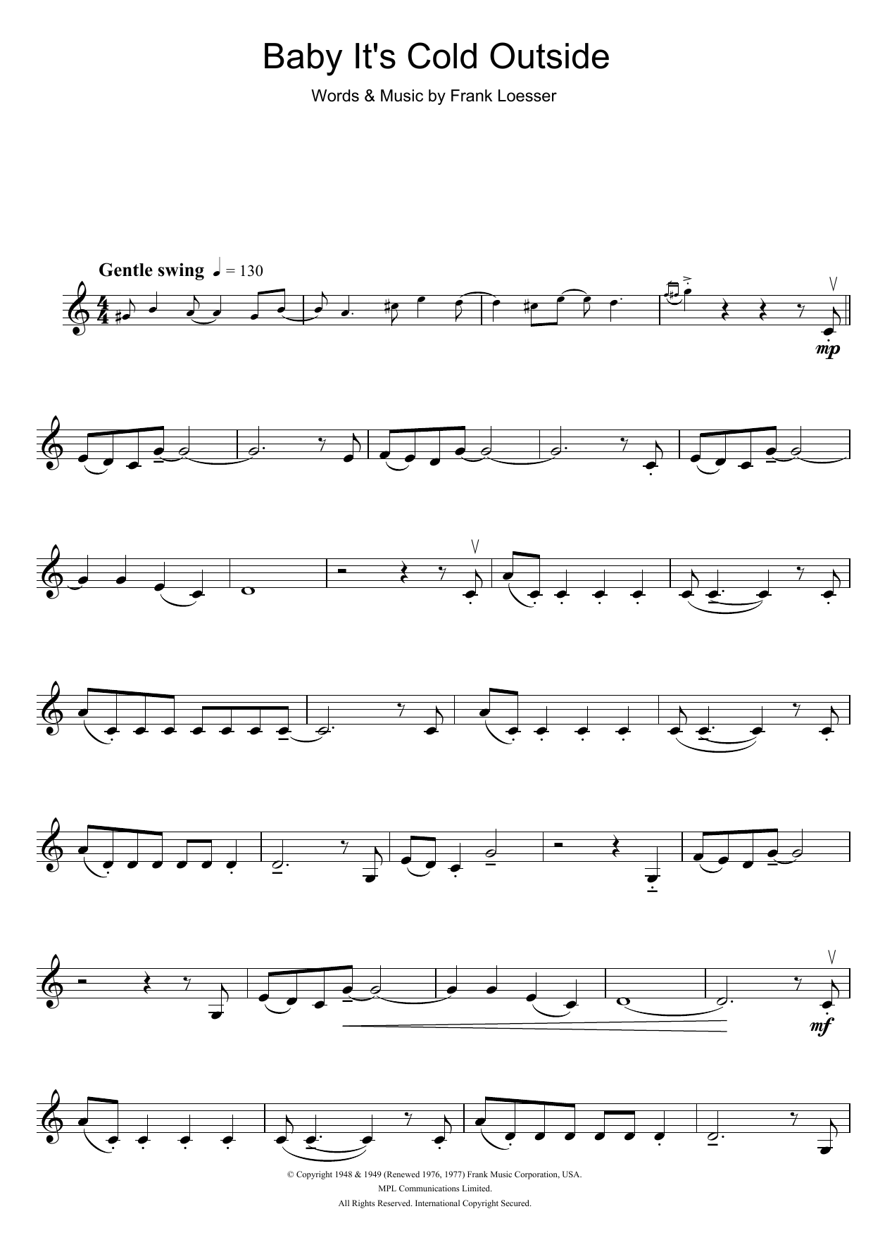 Download Frank Loesser Baby, It's Cold Outside Sheet Music