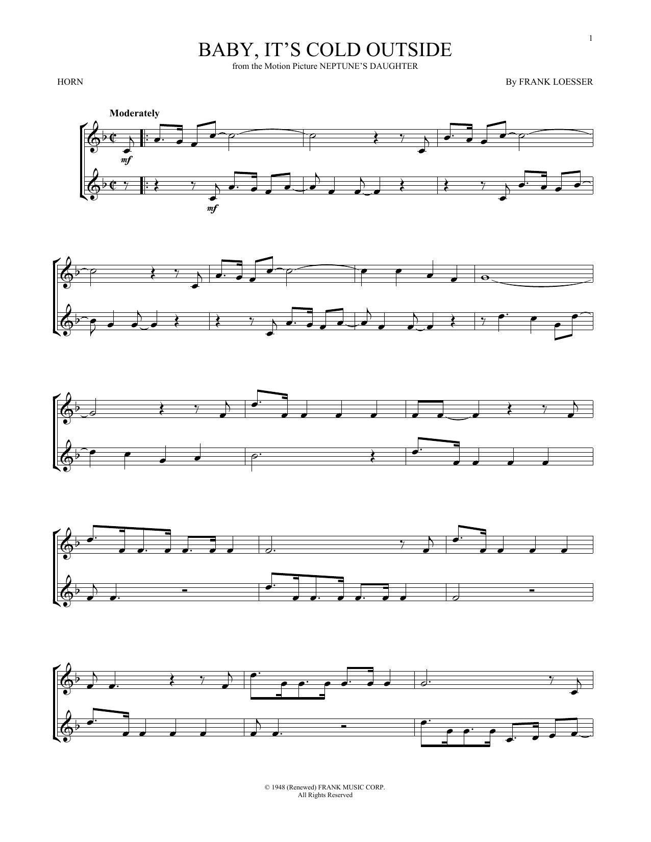 Download Frank Loesser Baby, It's Cold Outside Sheet Music