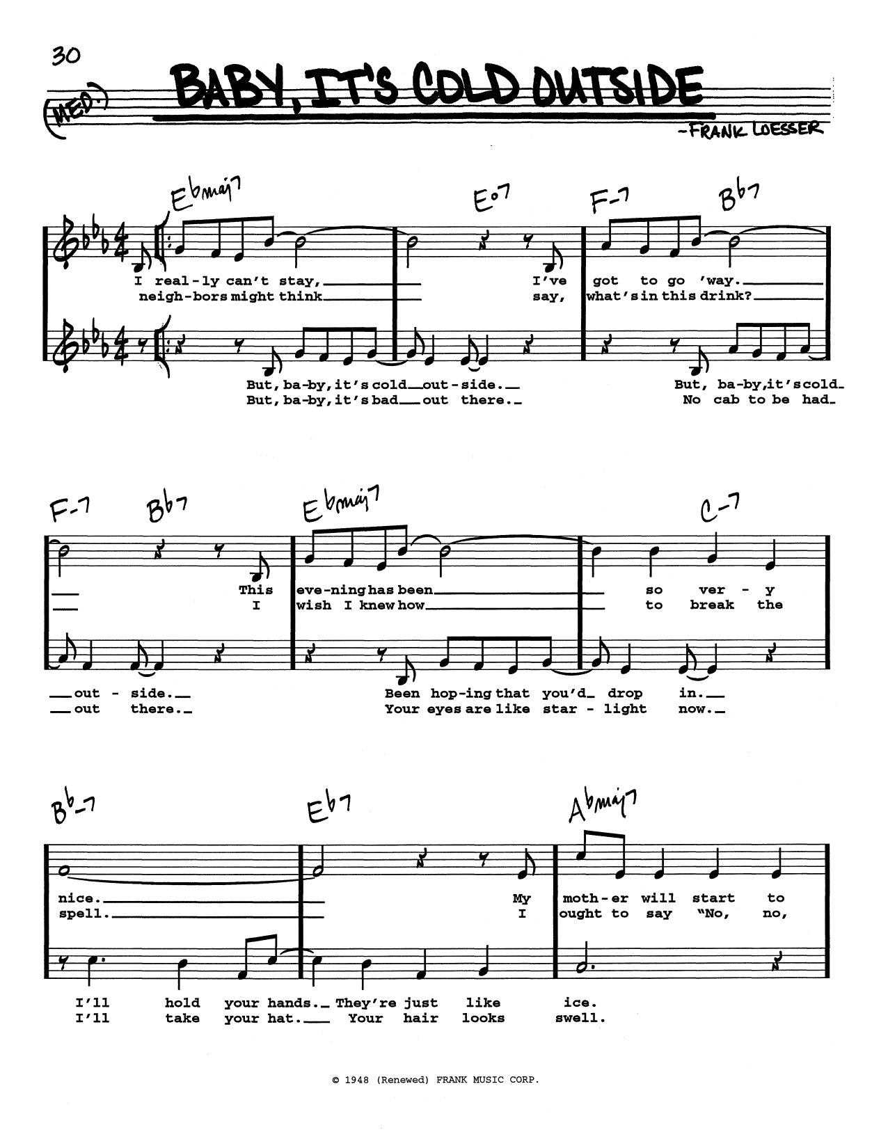 Frank Loesser Baby, It's Cold Outside (Low Voice) sheet music notes printable PDF score