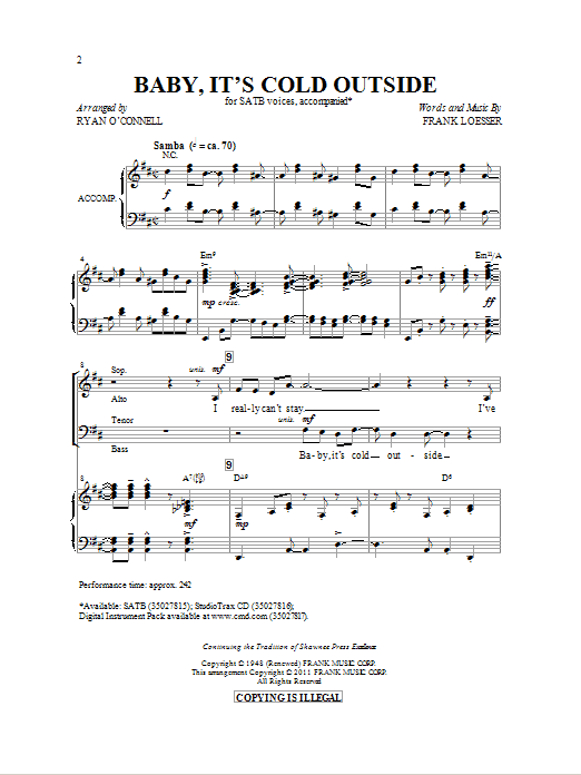 Download Ryan O'Connell Baby, It's Cold Outside Sheet Music