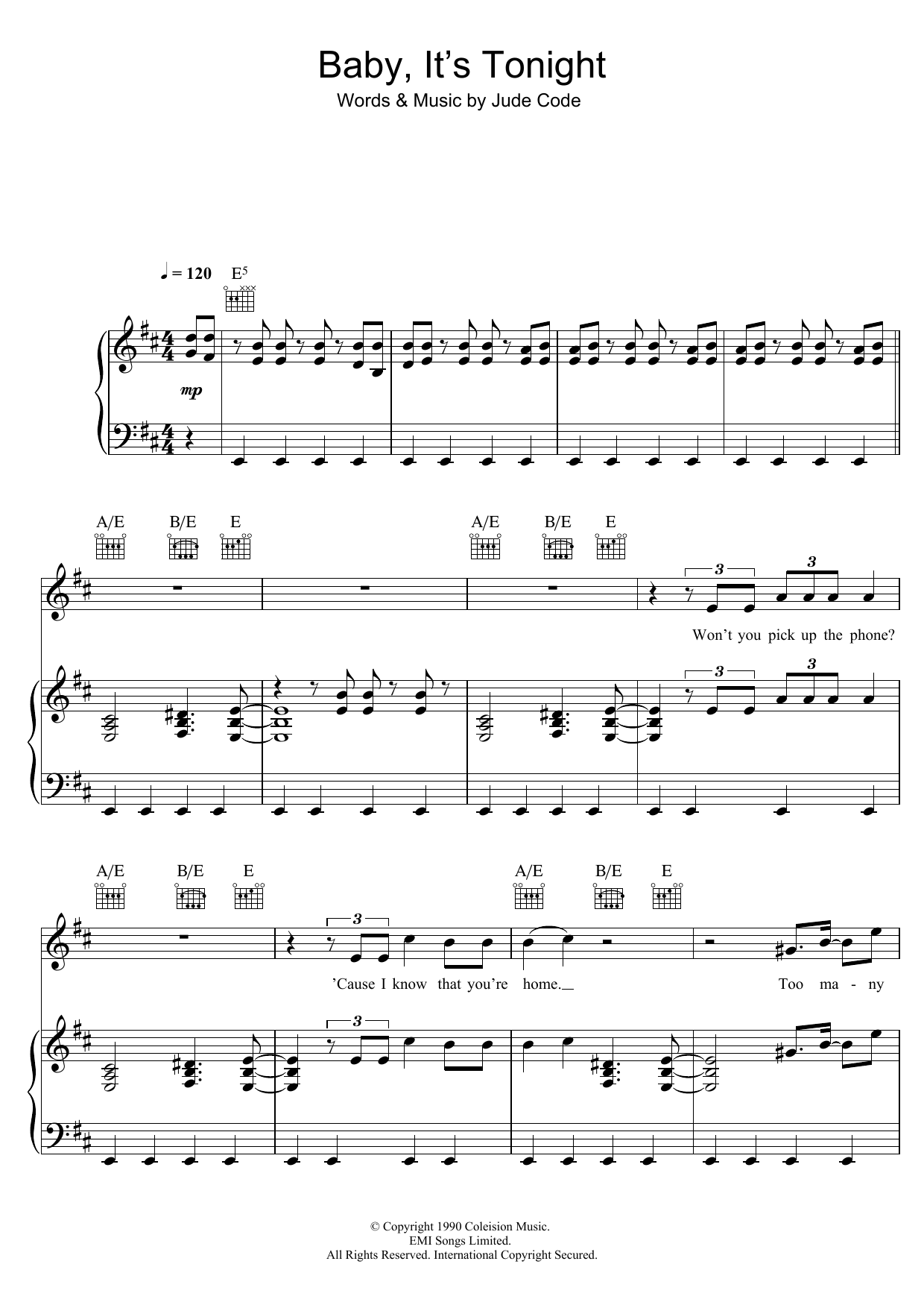 Download Jude Cole Baby, It's Tonight Sheet Music