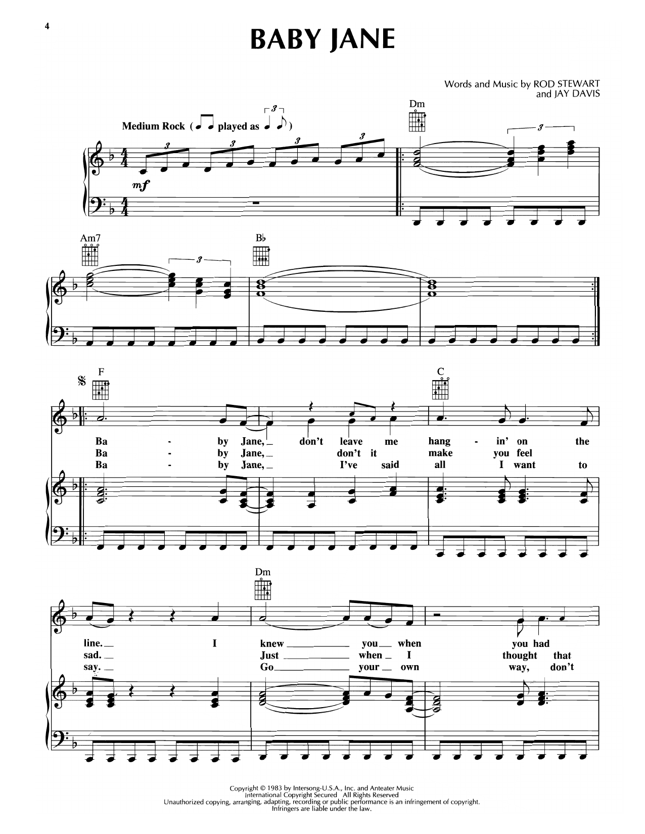 Download Rod Stewart Baby Jane Sheet Music