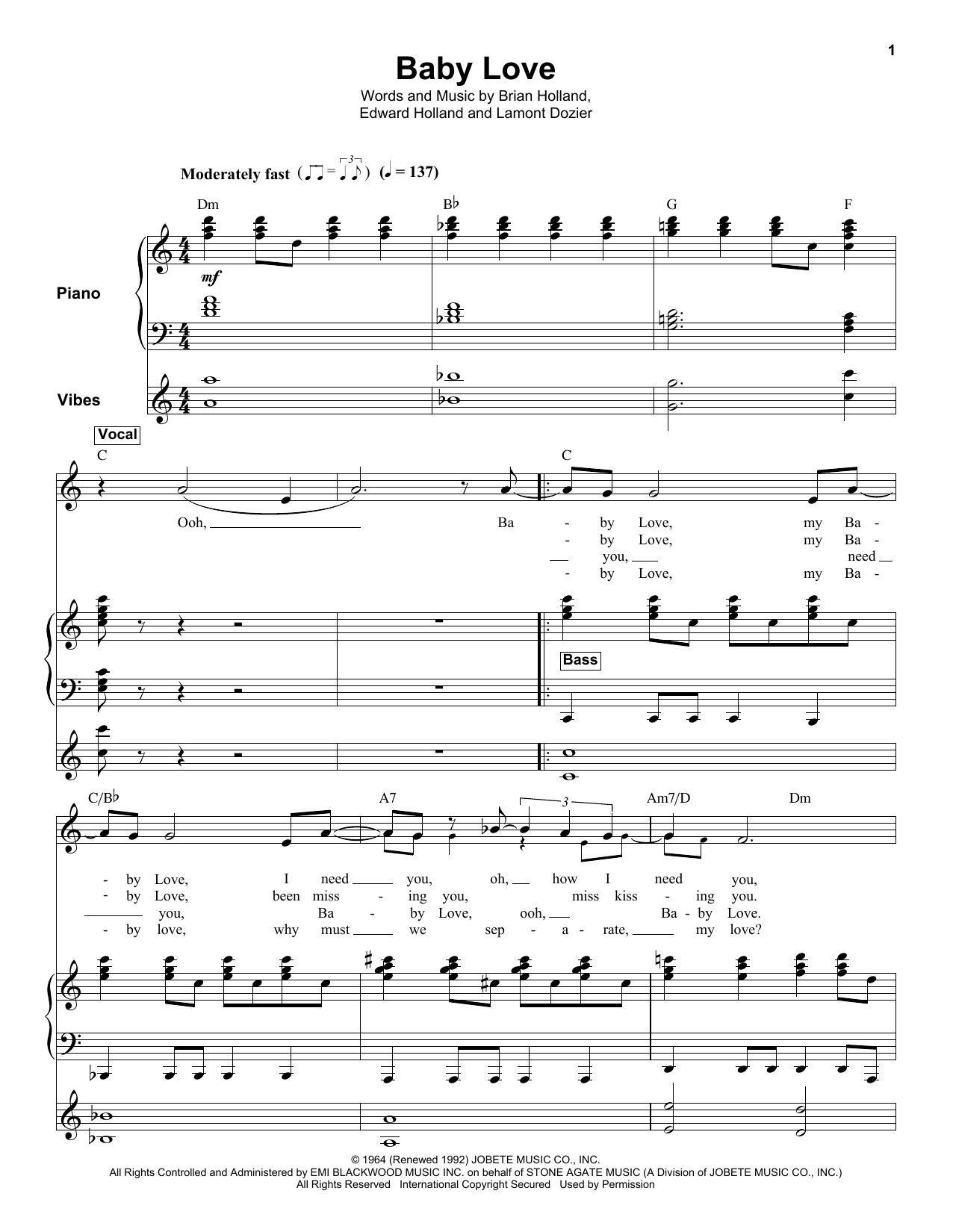Download The Supremes Baby Love Sheet Music