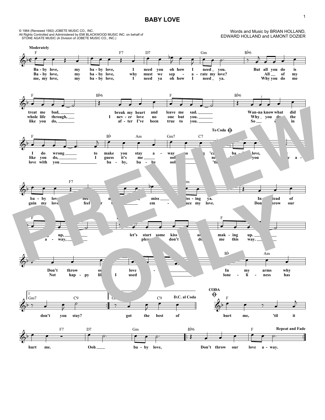 Download The Supremes Baby Love Sheet Music