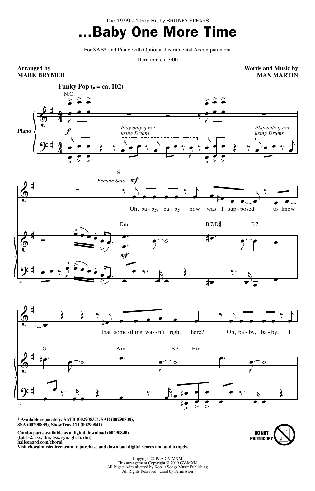 Download Britney Spears ...Baby One More Time (arr. Mark Brymer Sheet Music