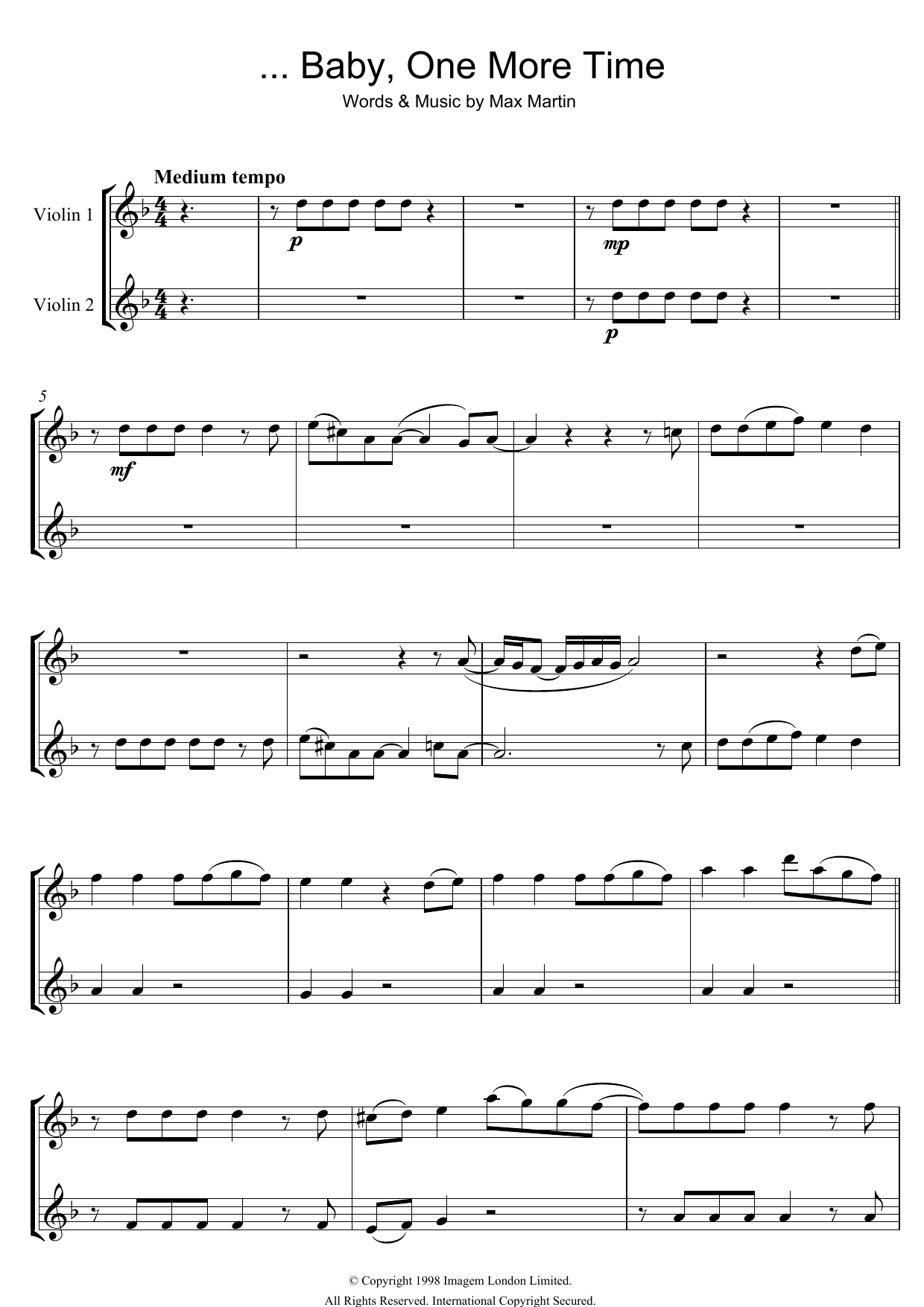 Download Britney Spears ...Baby One More Time Sheet Music