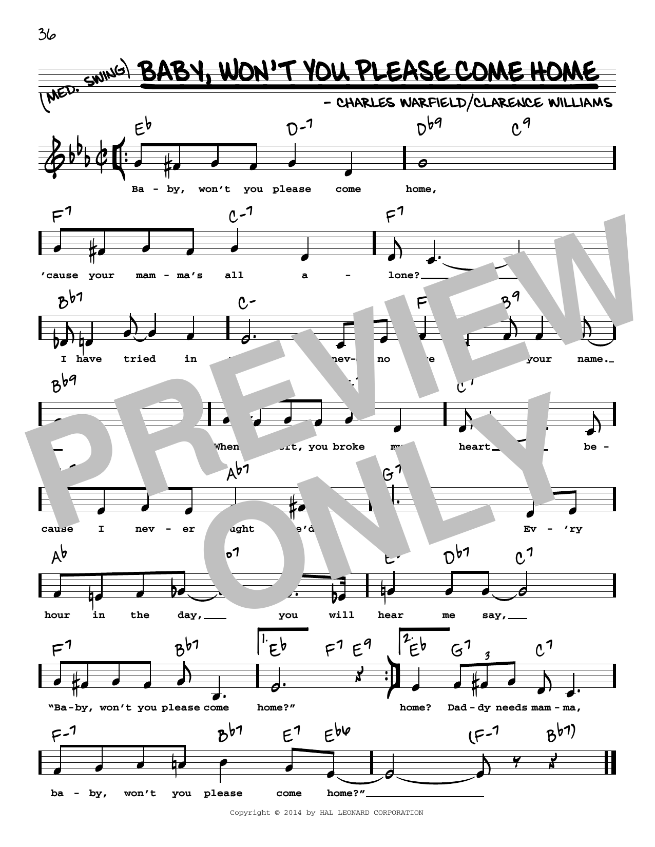 Download Bessie Smith Baby, Won't You Please Come Home (Low V Sheet Music