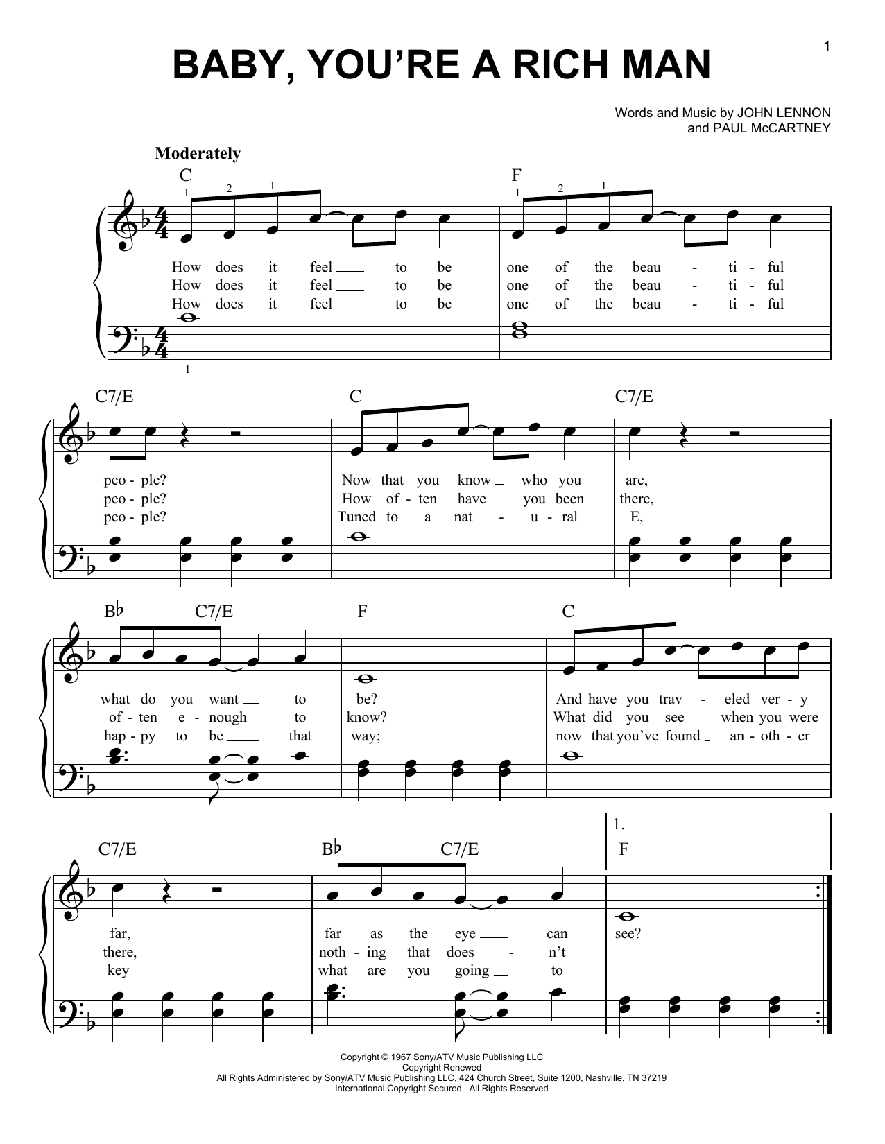 Download The Beatles Baby You're A Rich Man Sheet Music