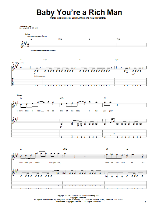 Download The Beatles Baby You're A Rich Man Sheet Music