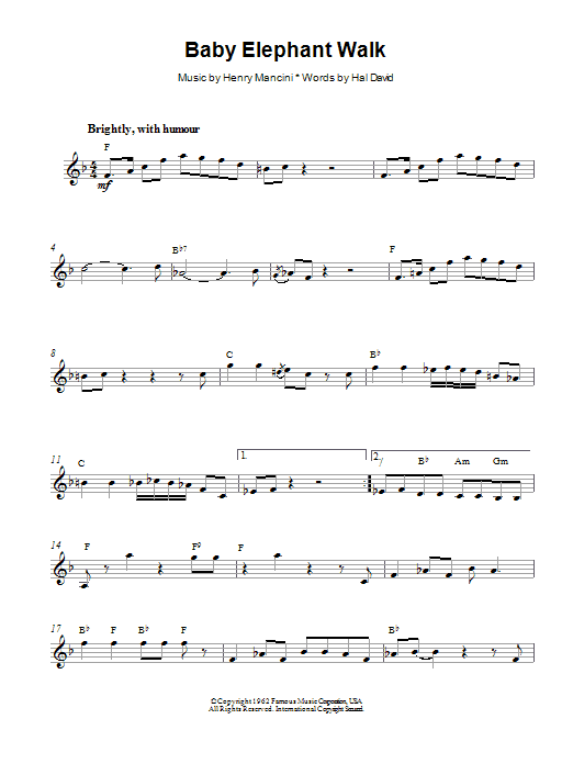 Henry Mancini Baby Elephant Walk sheet music notes printable PDF score