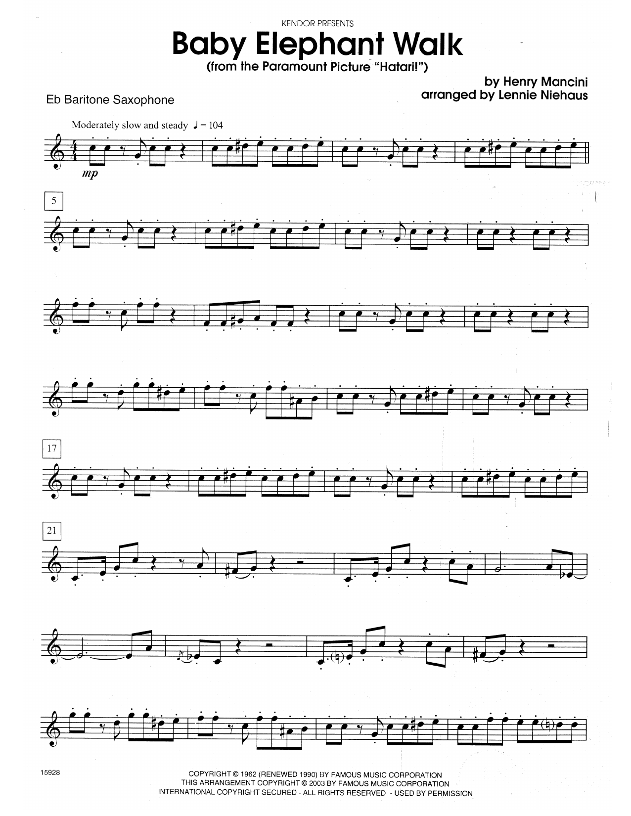 Download Lennie Niehaus Baby Elephant Walk (From The Paramount Sheet Music