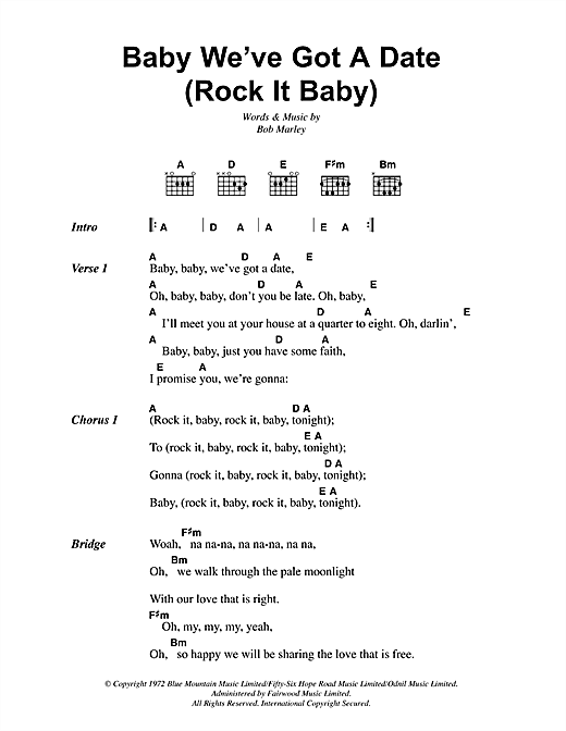 Download Bob Marley Baby We've Got A Date (Rock It Baby) Sheet Music