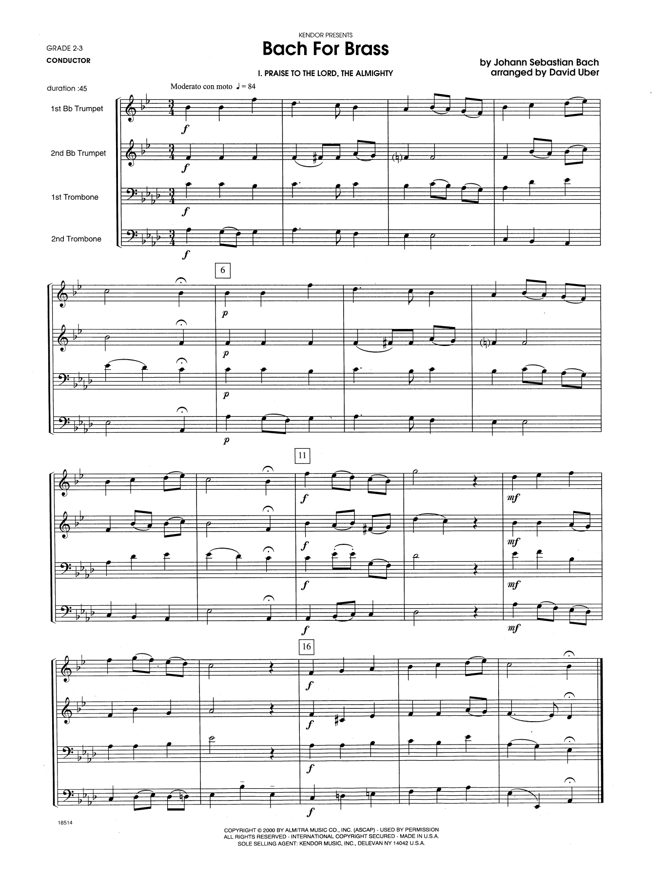 Download David Uber Bach For Brass - Full Score Sheet Music