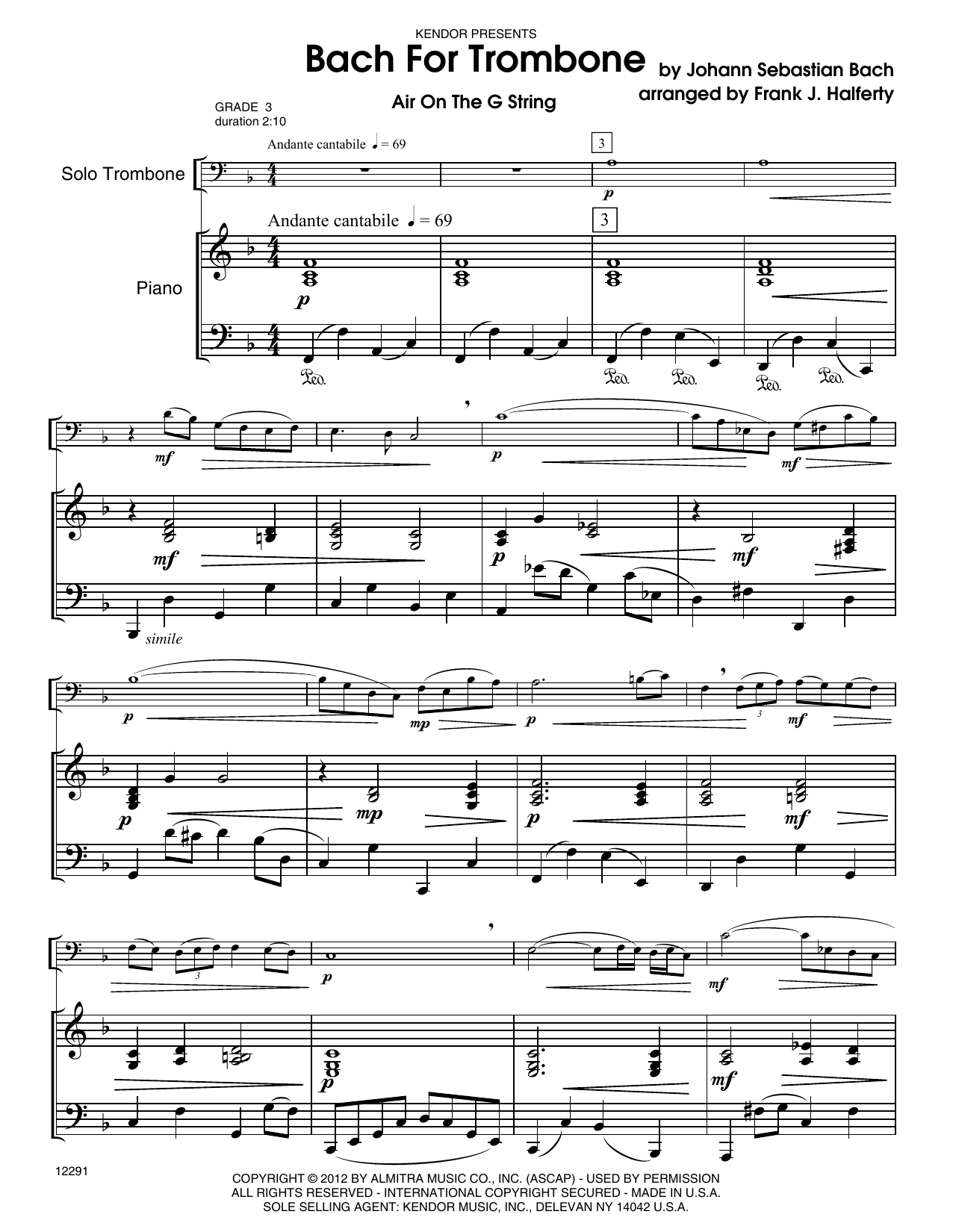 Download Frank J. Halferty Bach For Trombone - Piano Sheet Music