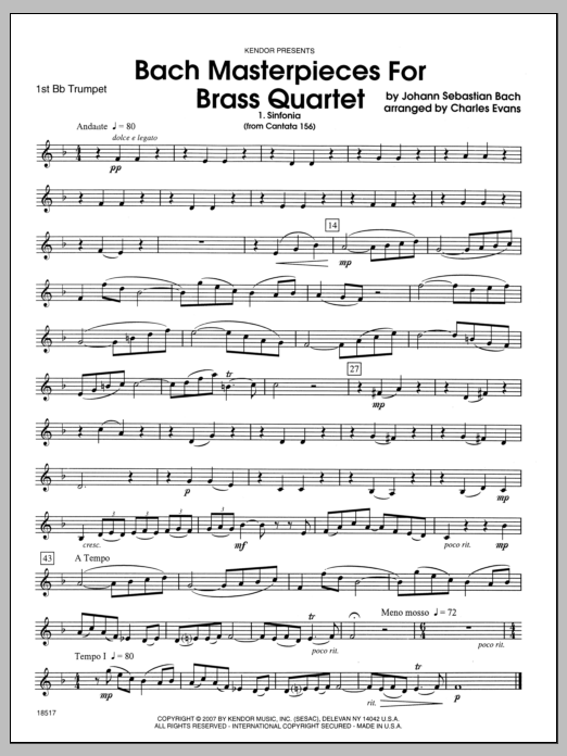 Download Evans Bach Masterpieces For Brass Quartet - 1 Sheet Music