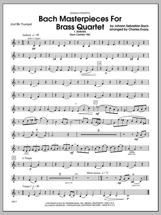 Download Evans Bach Masterpieces For Brass Quartet - 2 Sheet Music