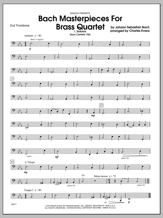 Download Evans Bach Masterpieces For Brass Quartet - 2 Sheet Music