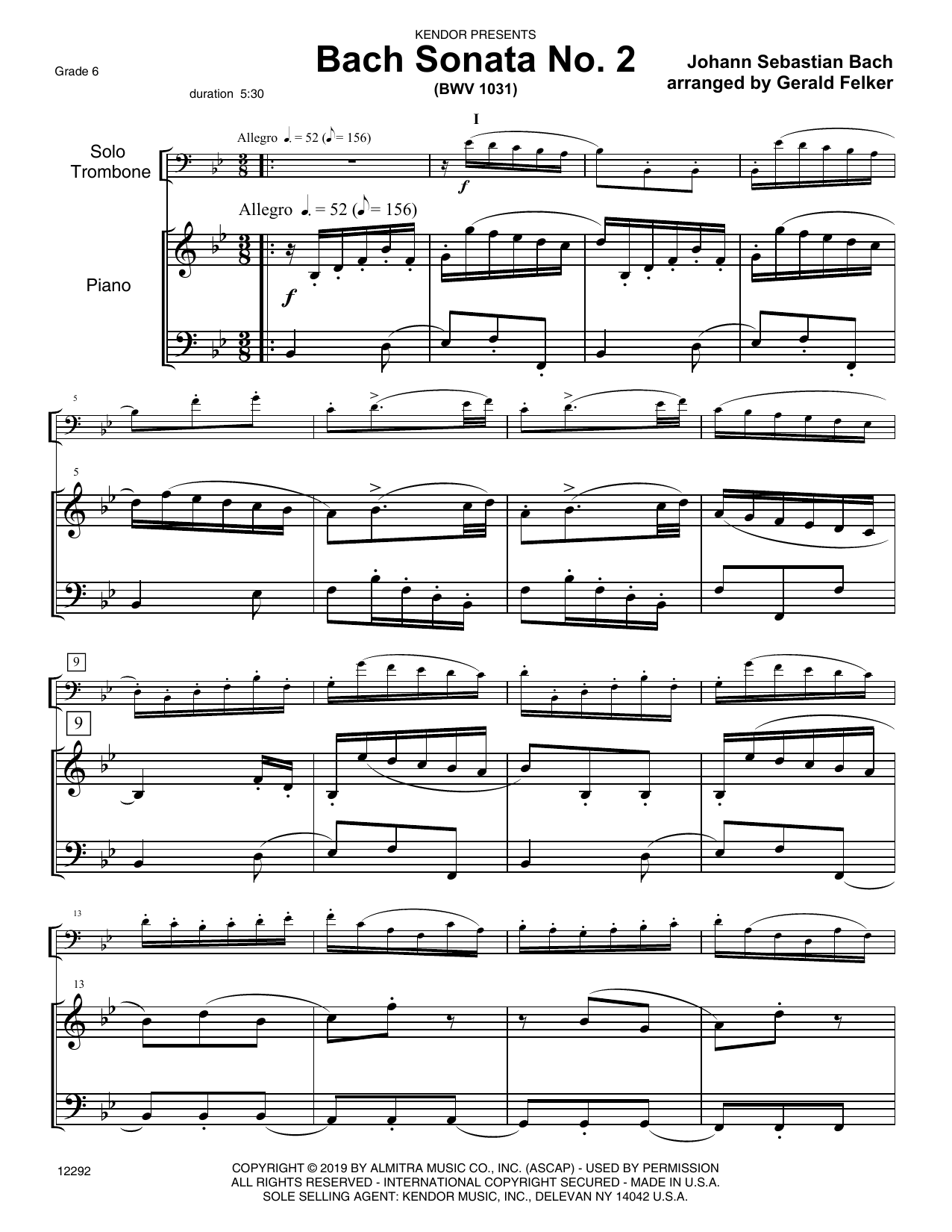 Download Gerald Felker Bach Sonata No. 2 (bwv 1031) - Piano (o Sheet Music