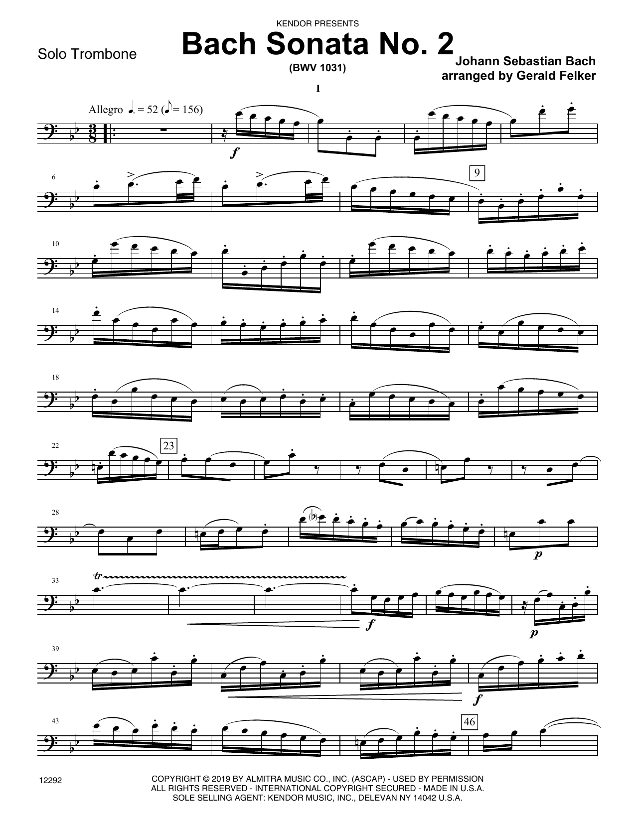 Download Gerald Felker Bach Sonata No. 2 (bwv 1031) - Trombone Sheet Music