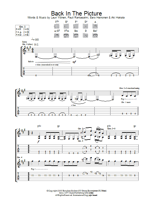 Download The Rasmus Back In The Picture Sheet Music