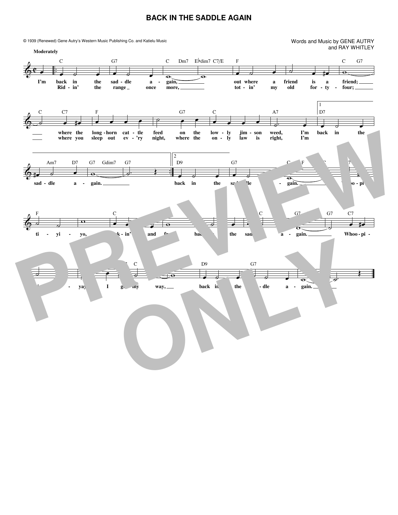 Download Gene Autry Back In The Saddle Again Sheet Music