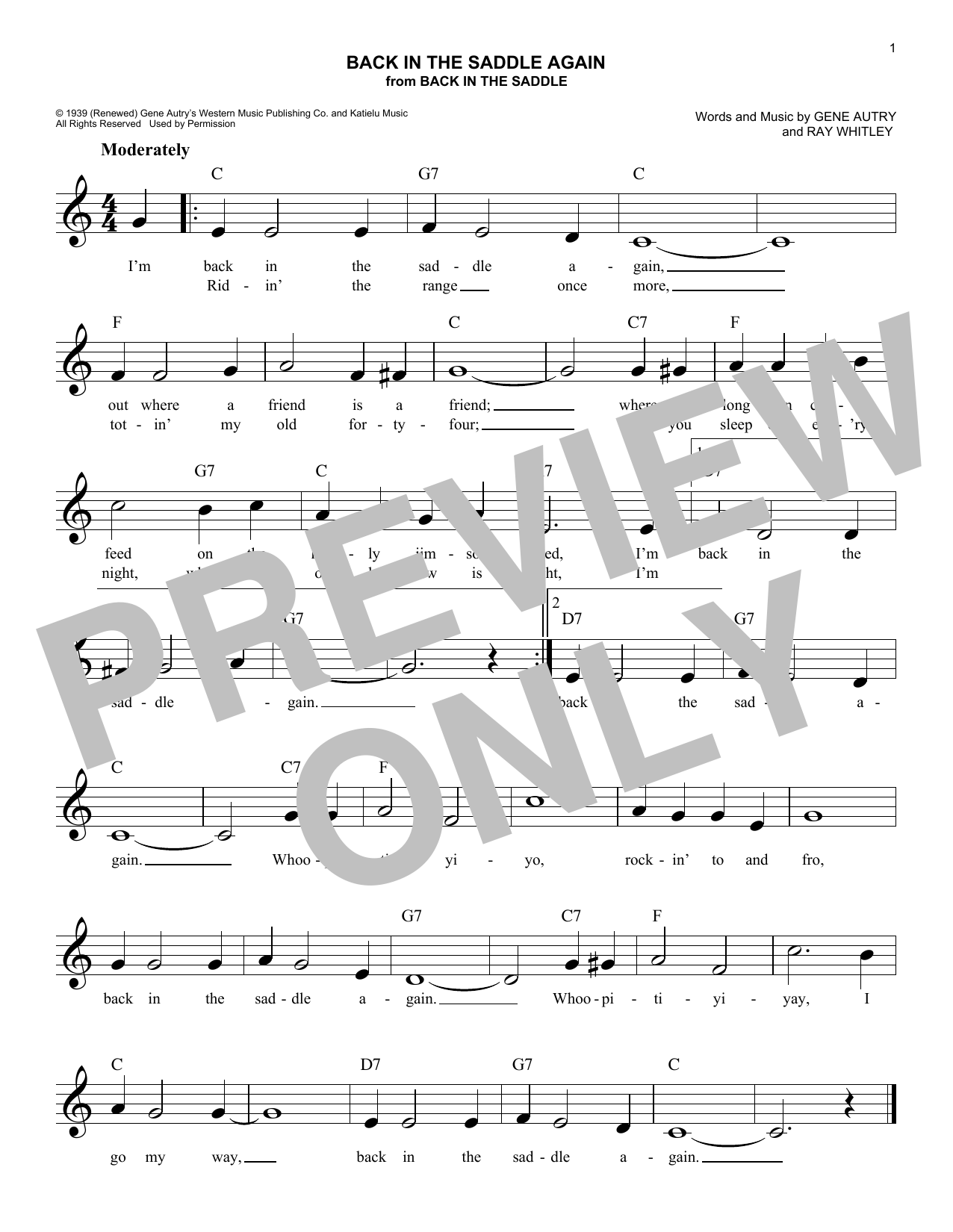 Download Gene Autry Back In The Saddle Again Sheet Music