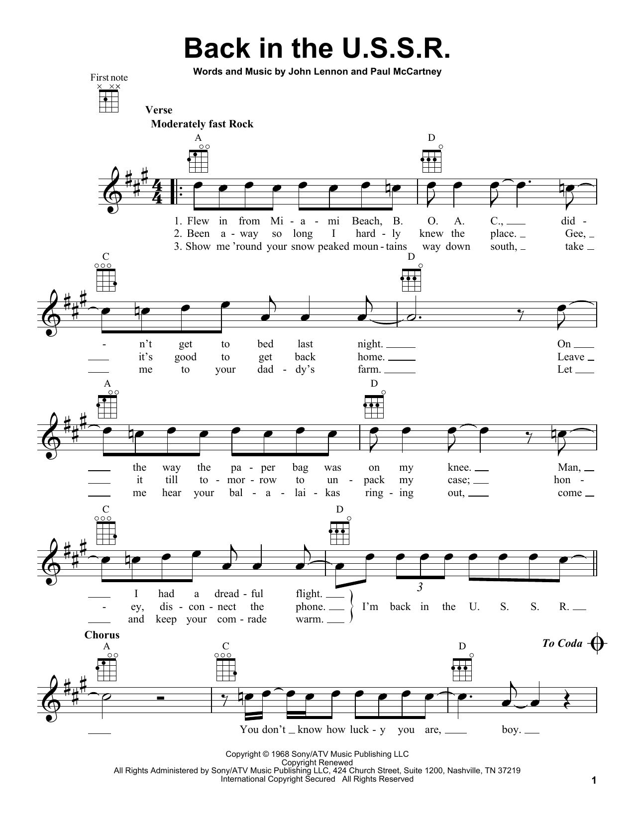 Download The Beatles Back In The U.S.S.R. Sheet Music