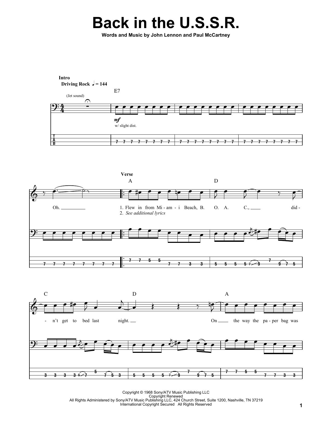 Download The Beatles Back In The U.S.S.R. Sheet Music