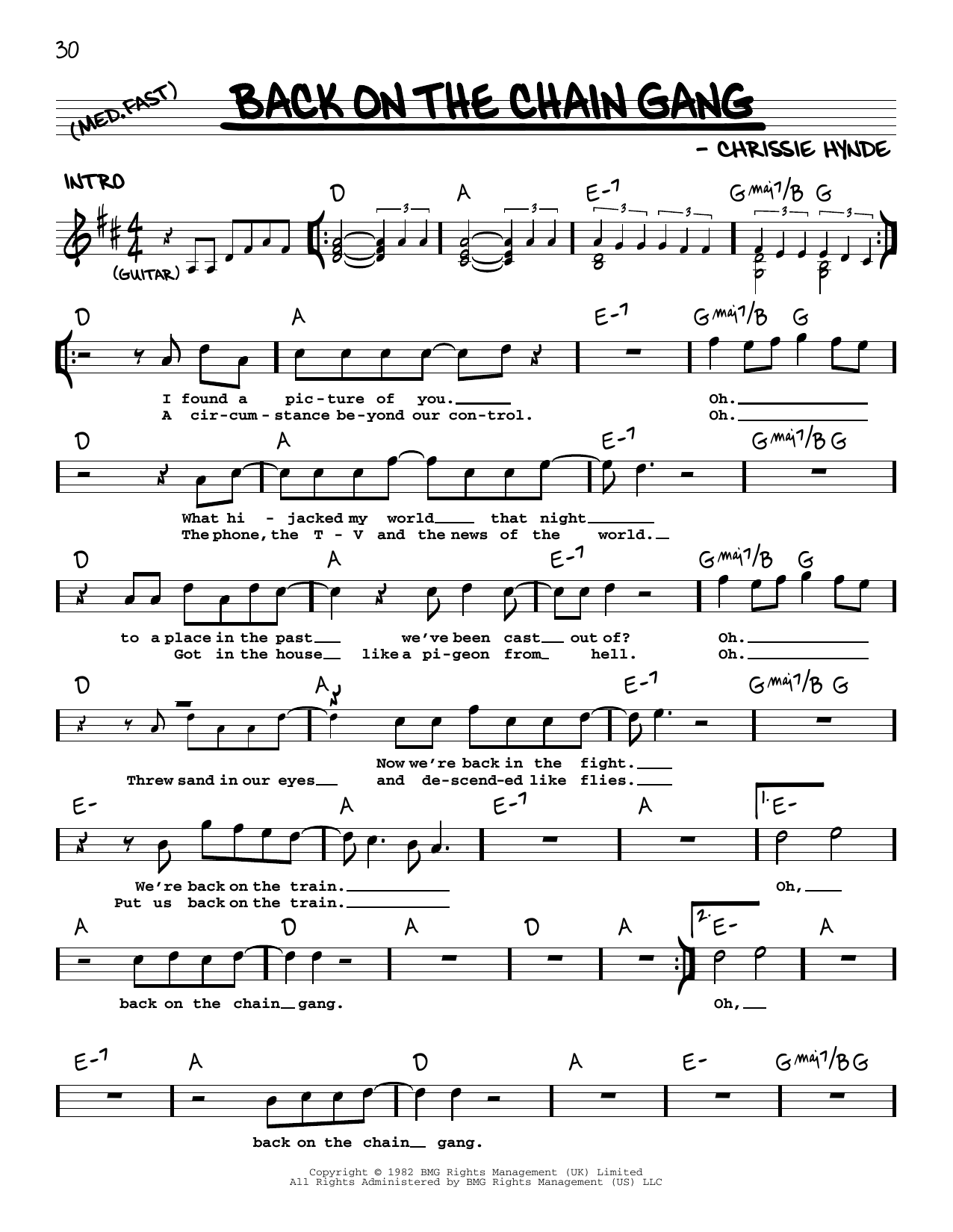 Download The Pretenders Back On The Chain Gang Sheet Music