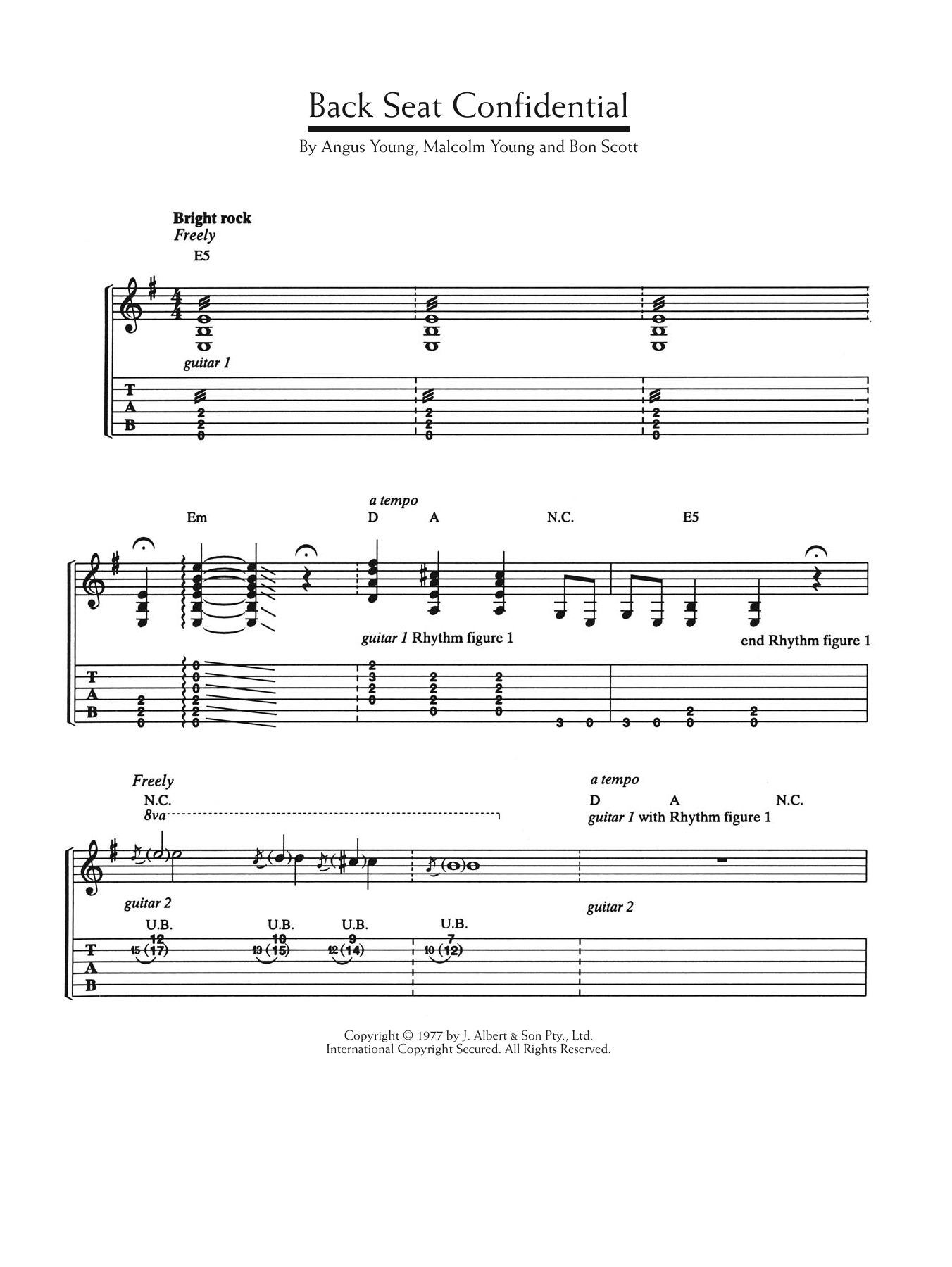 Download AC/DC Back Seat Confidential Sheet Music