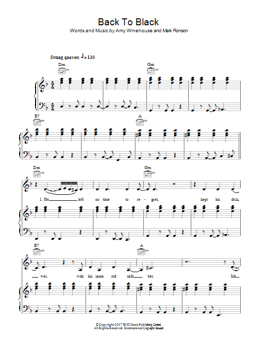 Download Amy Winehouse Back To Black Sheet Music