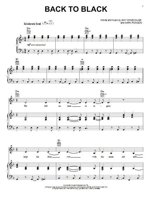 Download Amy Winehouse Back To Black Sheet Music