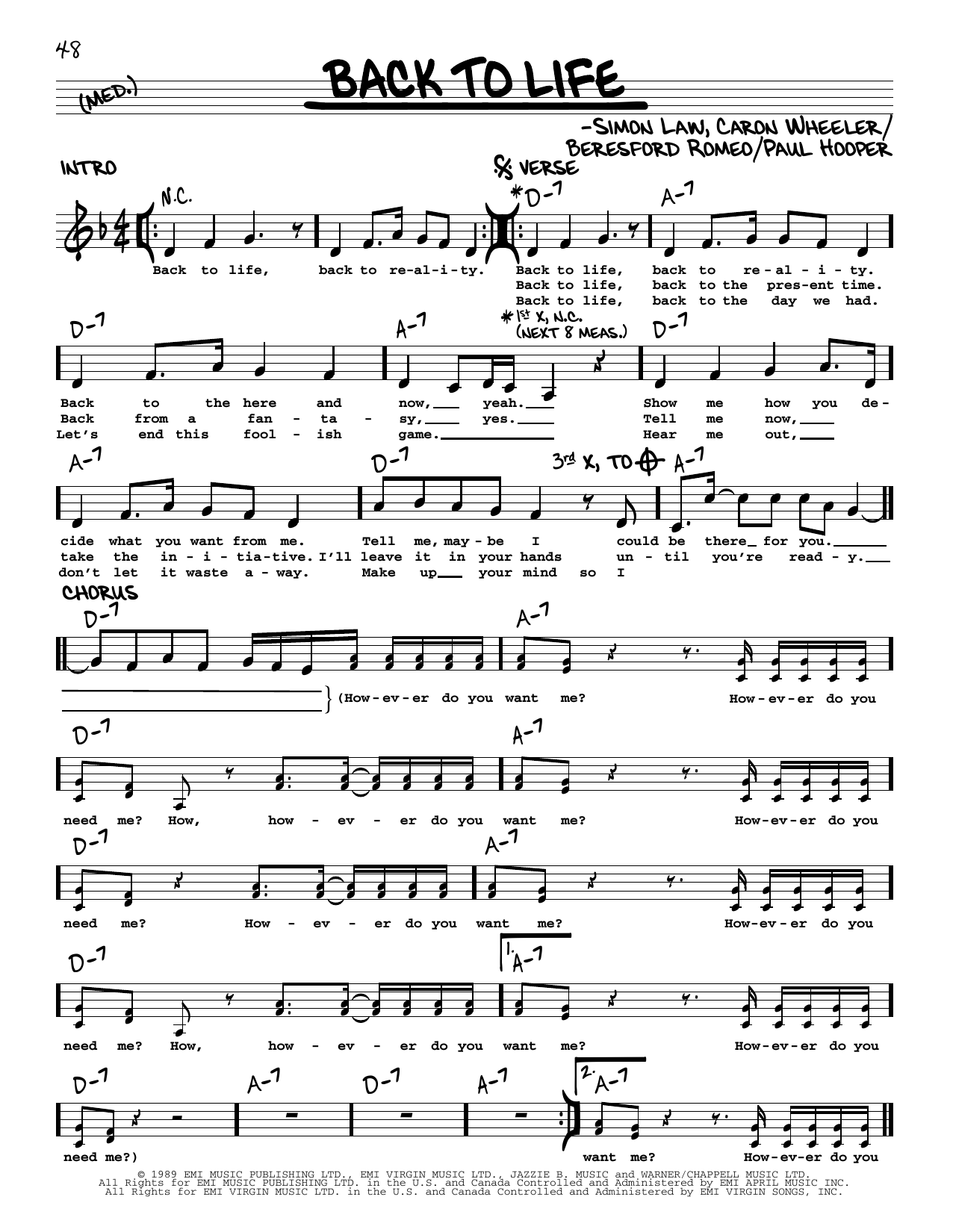 Download Soul II Soul Back To Life (However Do You Want Me) Sheet Music
