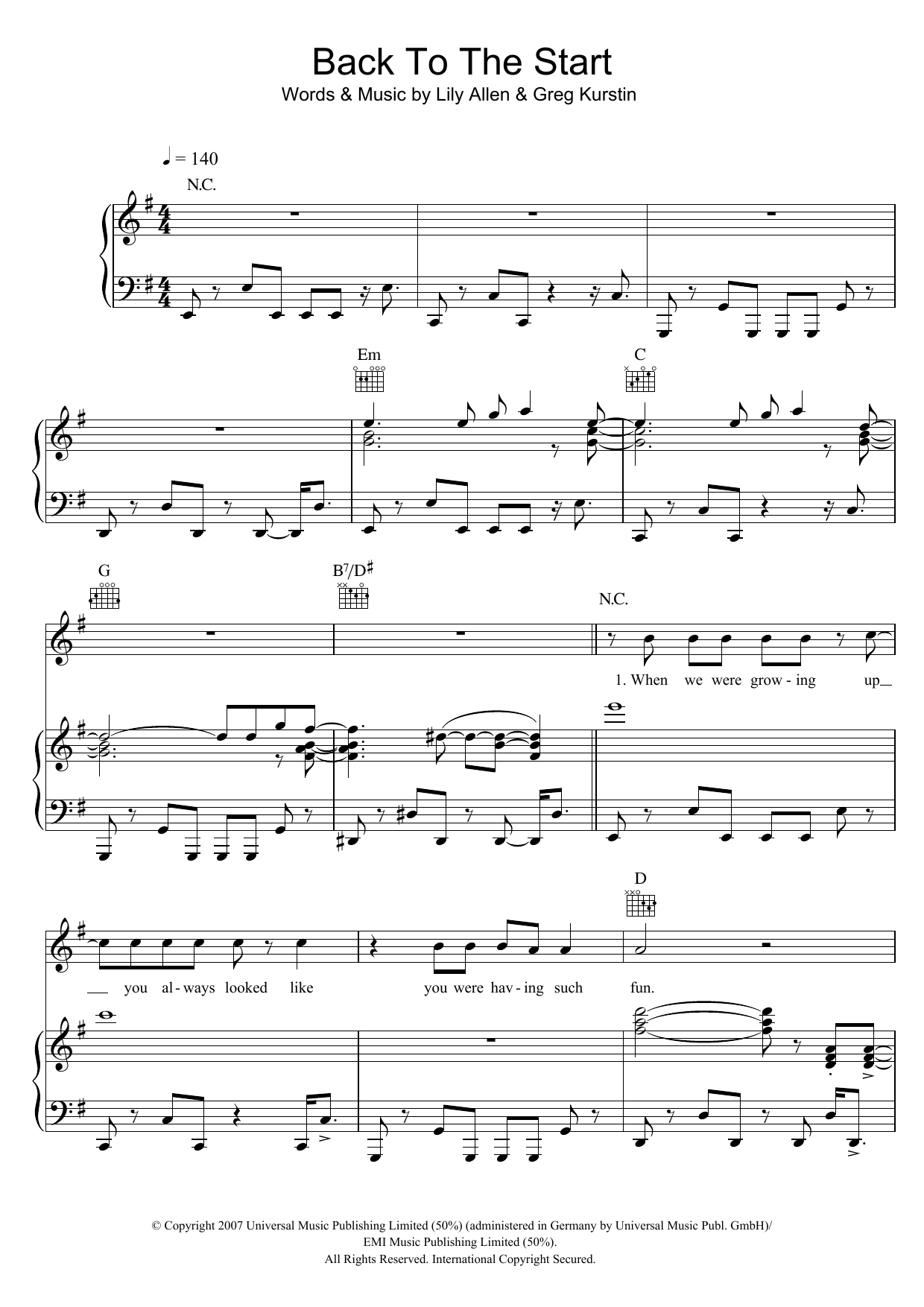 Download Lily Allen Back To The Start Sheet Music