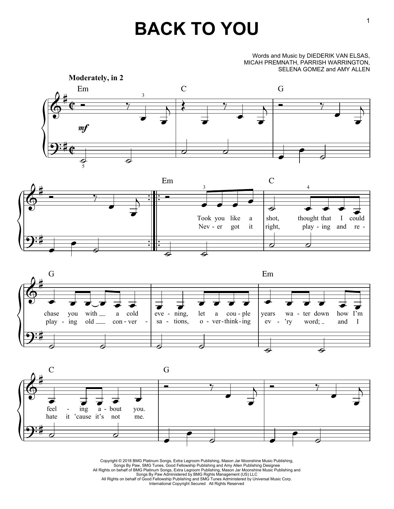 Download Selena Gomez Back To You (from 13 Reasons Why) Sheet Music