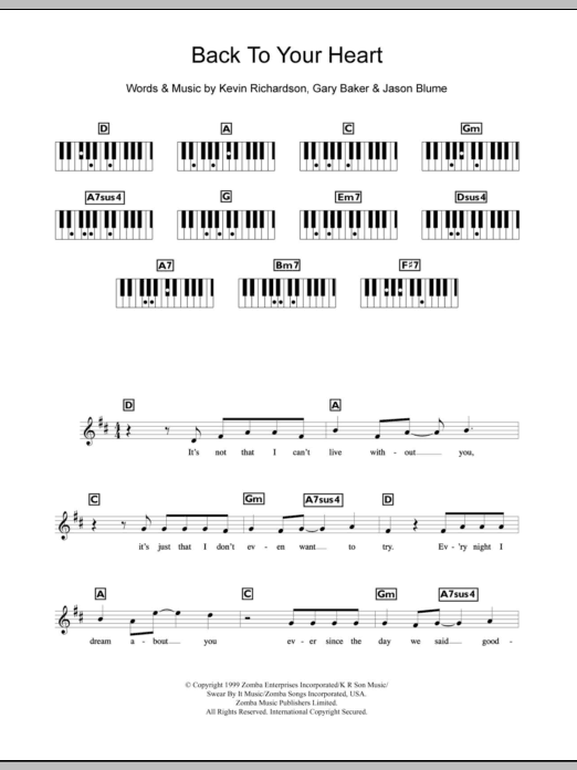 Download Backstreet Boys Back To Your Heart Sheet Music