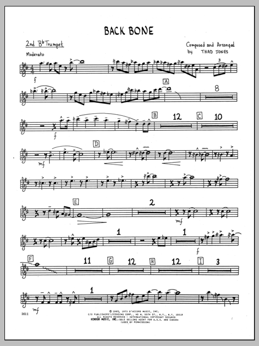 Download Thad Jones Back Bone - 2nd Bb Trumpet Sheet Music