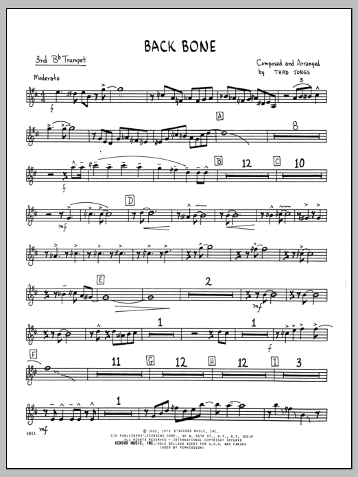 Download Thad Jones Back Bone - 3rd Bb Trumpet Sheet Music