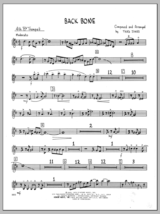 Download Thad Jones Back Bone - 4th Bb Trumpet Sheet Music