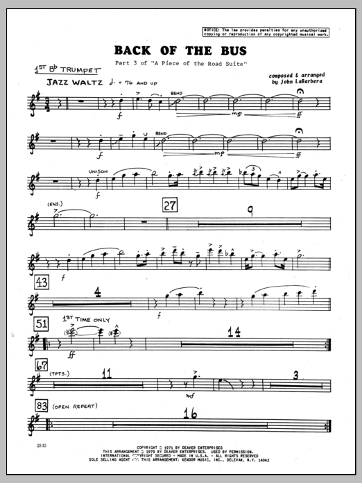 Download John LaBarbara Back Of The Bus - 1st Bb Trumpet Sheet Music