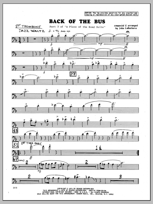 Download John LaBarbara Back Of The Bus - 1st Trombone Sheet Music