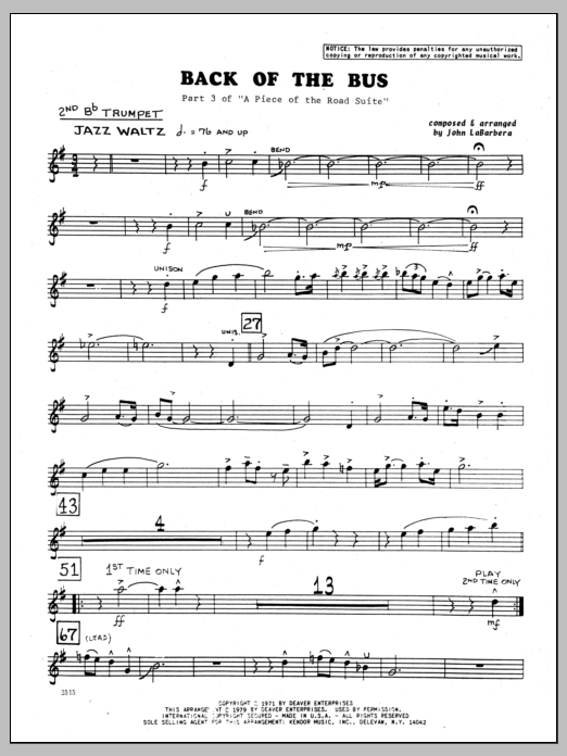 Download John LaBarbara Back Of The Bus - 2nd Bb Trumpet Sheet Music