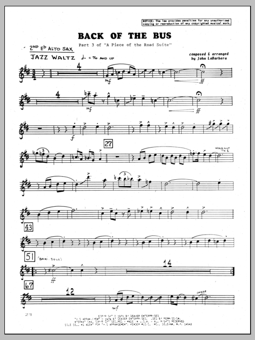Download John LaBarbara Back Of The Bus - 2nd Eb Alto Saxophone Sheet Music