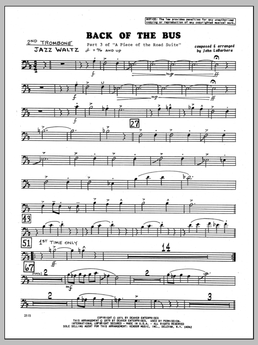 Download John LaBarbara Back Of The Bus - 2nd Trombone Sheet Music