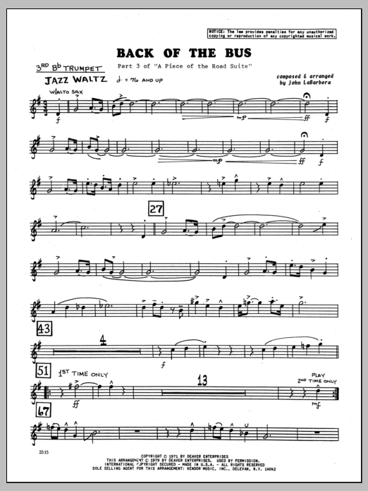 Download John LaBarbara Back Of The Bus - 3rd Bb Trumpet Sheet Music